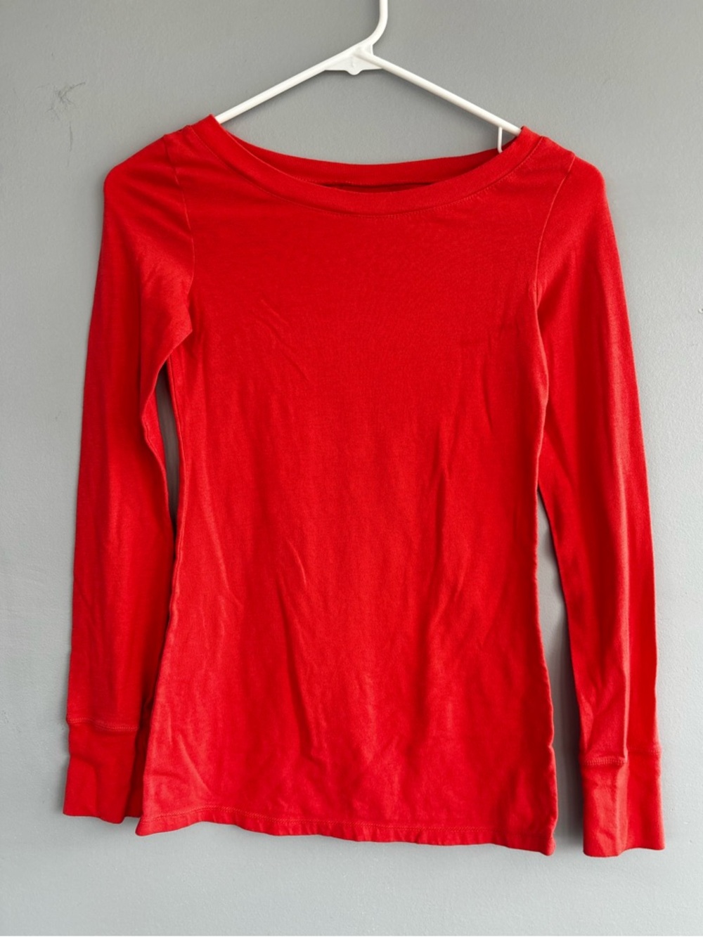 Poof! Women's Long Sleeve Tee in Bright Red